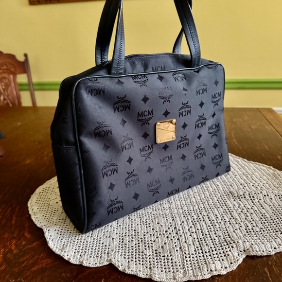 MCM German Made Black Signature Nylon Boston Purse / Hand Bag EUC - Picture 4 of 14